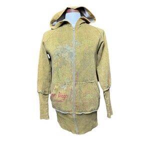 Vintage 2000s Distressed San Diego Floral Bird Cross Hoodie Zip Up M EUC Grail